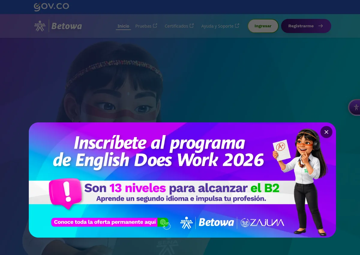Página principal oficial de Betowa, la plataforma de oferta e inscripciones del SENA